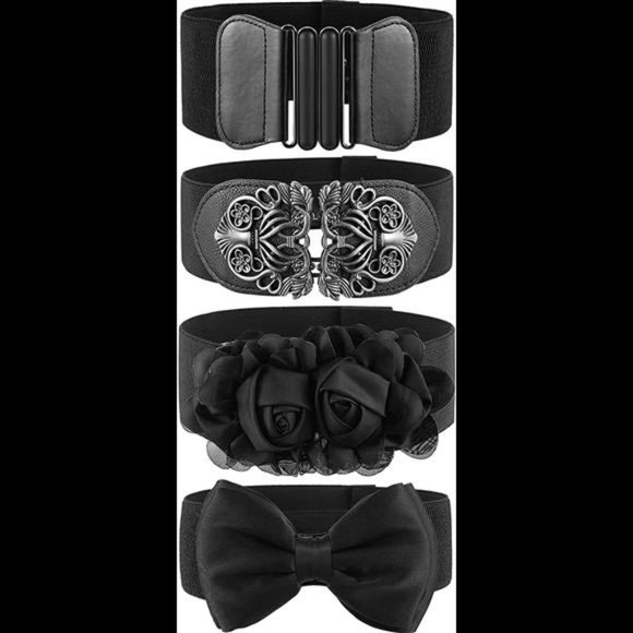 4 Pieces Women Vintage Waist Belt Elastic Stretch Retro Cinch Belt Waistband for main image 6